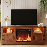 LED Fireplace TV Stand for TVs up to 65+ Inches, Farmhouse Media Console with Mood Lighting, Open Shelf and Hidden Cable Management, Walnut