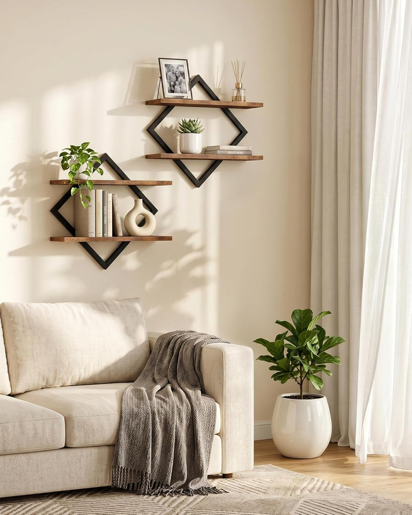 Floating Shelves, Set of 2 Wall Shelves, 2-Tier Hanging Shelves, Wall Shelf Set of 2, Wall Mounted Shelves, Study