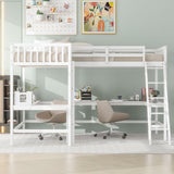 Corner Double Loft Bed with L-Shaped Desks, Twin Loft Bed with Desks & Slant Ladder for Kids Teens Adults