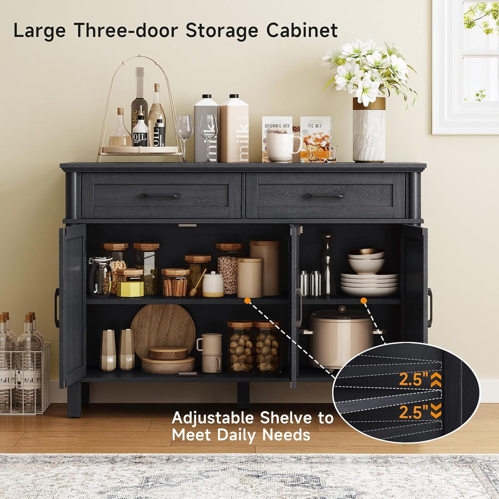 48 Inches Buffet Cabinet with Storage, Farmhouse Sideboard Buffet w/2 Drawers and 3 Doors