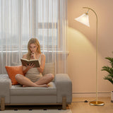 Glass Floor Lamp, Dimmable Gold Standing Lamp with Remote & Foot Switch, Ribbed Frosted Glass Shade