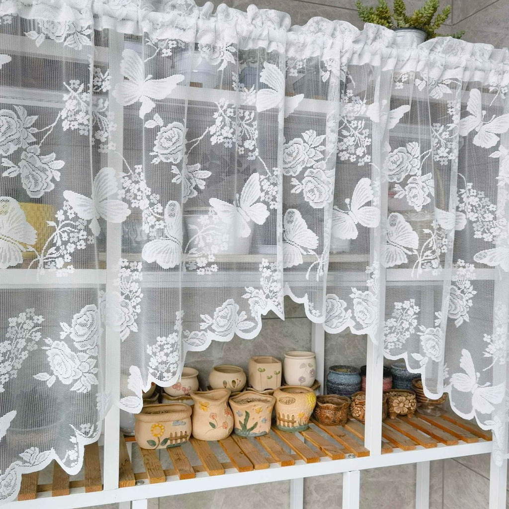 White Lace Kitchen Sheer Swag Curtain Valance Cafe Curtain