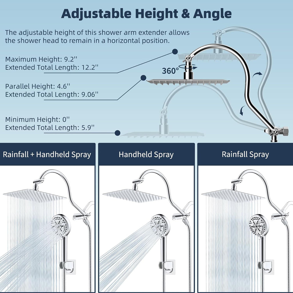 All Metal CUPC Certified Shower Head, 10'' High Pressure Rainfall Shower Head, Handheld Showerhead Combo