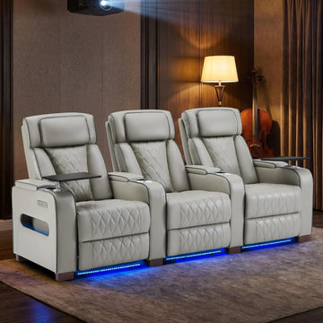 Home Theater Seating, Movie Theater Chairs Recliner Sofa with Power Headrest, Individual Electric Seat Control