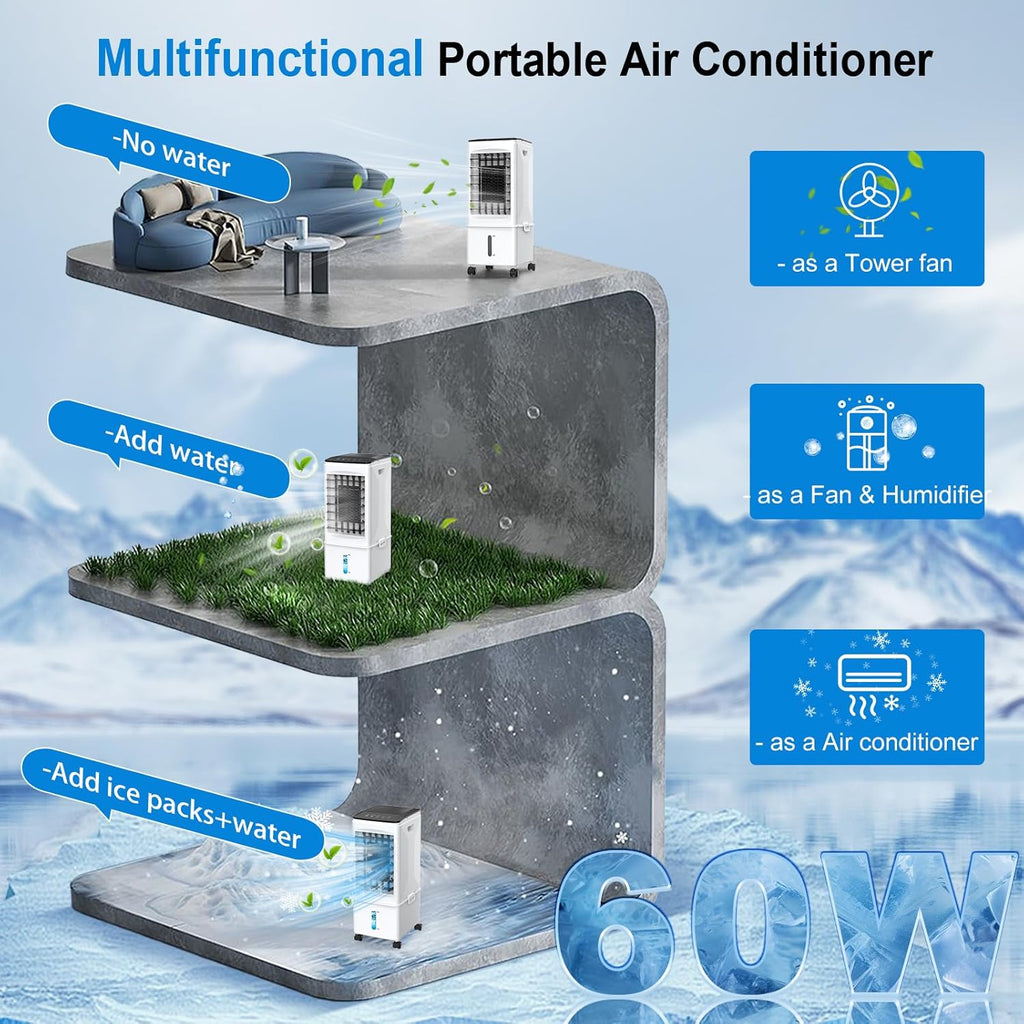 Portable Air Conditioners, [2.5 Gal] Fast Cooling Evaporative Air Cooler, 60W Quiet Portable AC Unit w/Remote & Timer