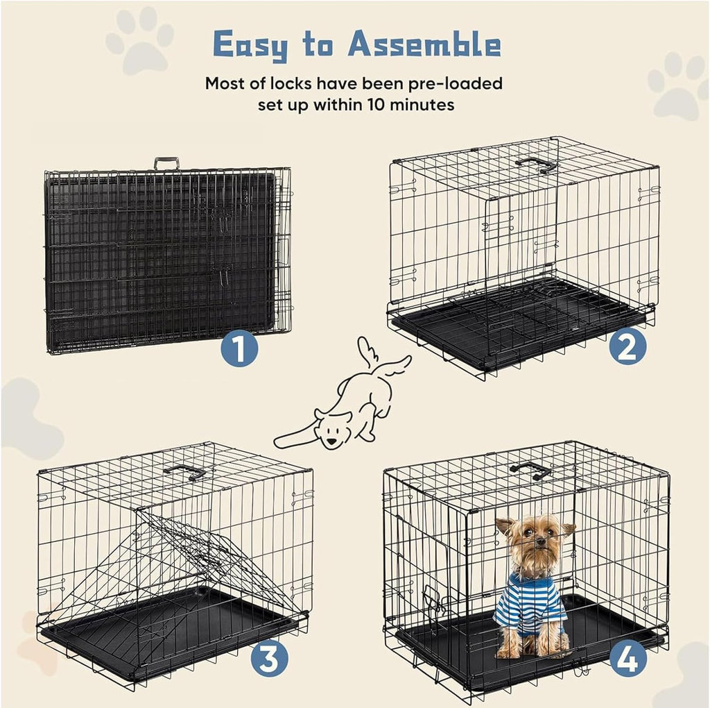 Dog Crate, 30 Inch Medium Size Single Door Dog Cage with Plastic Leak-Proof Pan Tray