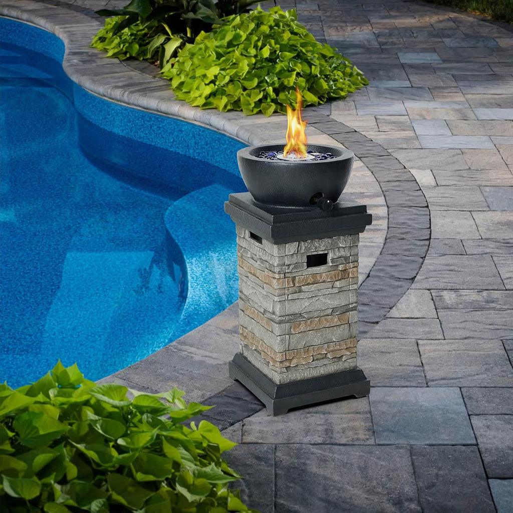 Propane Fire Pit Table 28 Inch 50,000BTU Rectangle Gas Fire Pit with Glass Wind Guard