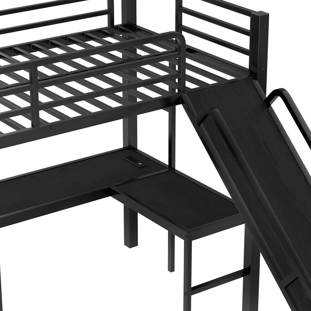 Triple Bunk Beds, L-Shape Twin XL Over Queen Bunk Bed Attached a Loft Bed with Desk