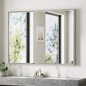 48'' x 36'' Brushed Nickel Framed Beveled Bathroom Mirror, Shatterproof Rectangle Brushed Nickel Frame Mirror