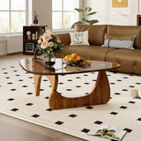 Coffee Table Mid Century Modern Center Table with Glass Top and Wood, Brown/Walnut