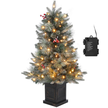 3FT Prelit Snow Flocked Christmas Tree with Prelit Premium 70 LED 8 Mode Battery Powered Mini Small Xmas Tree for