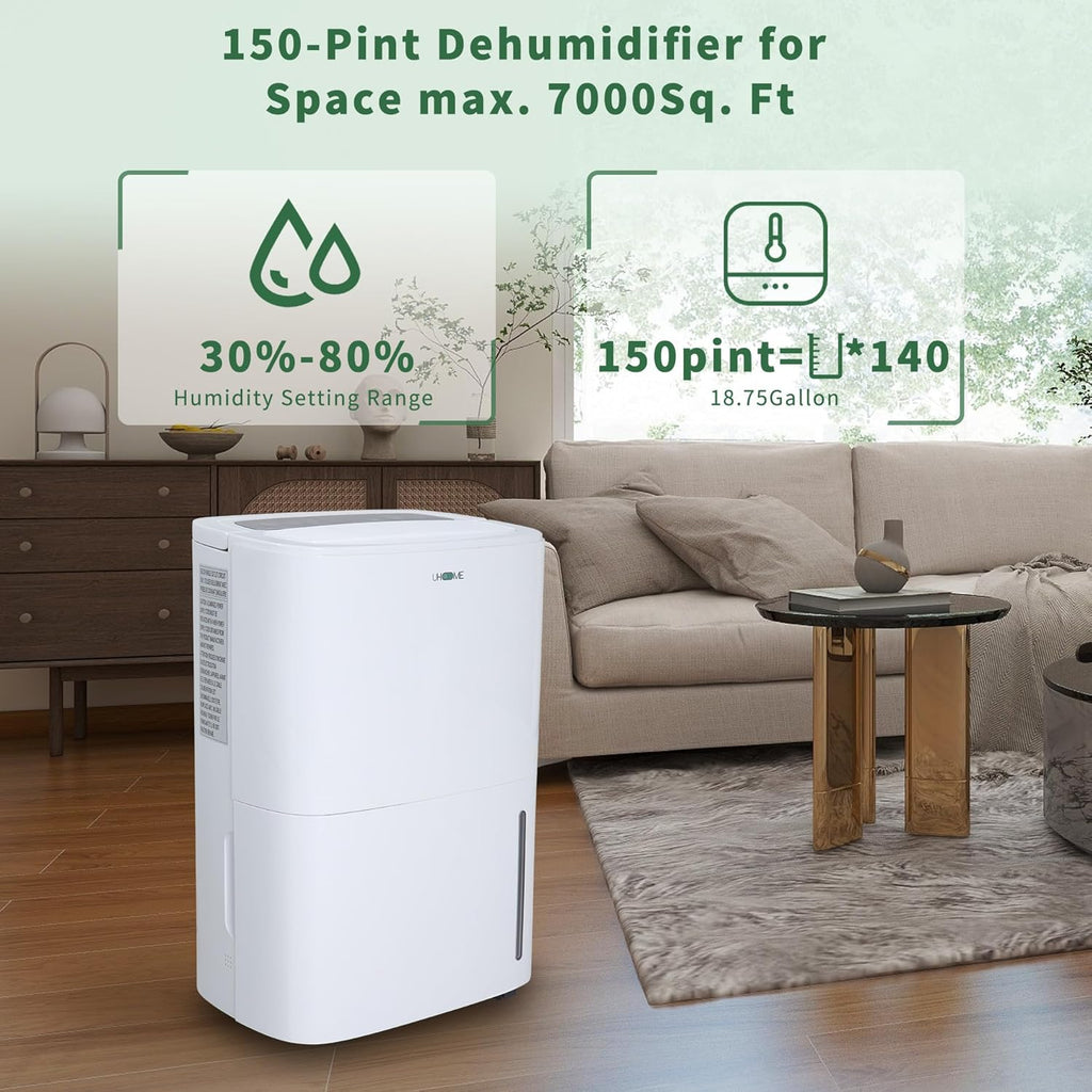 150 Pints Dehumidifier with Pump - 7000 Sq. Ft Quiet Dehumidifier for Home, Large Basement