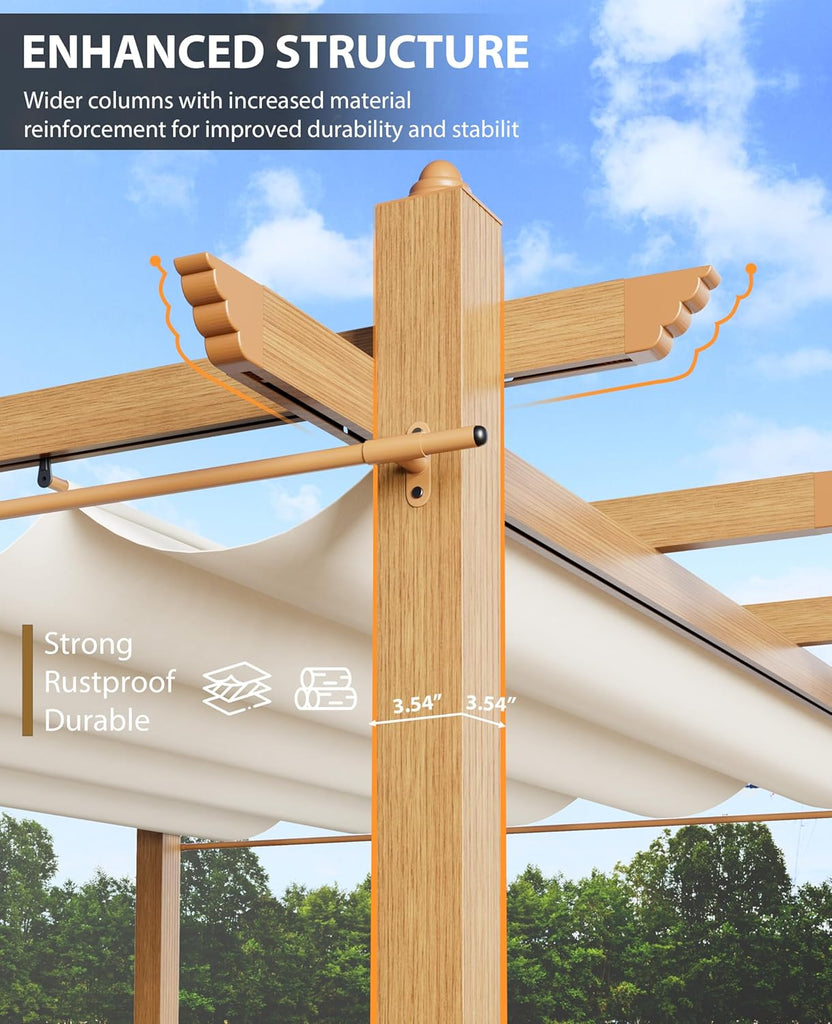 10x13 ft Outdoor Retractable Pergola with Canopy and Side Mesh Screen