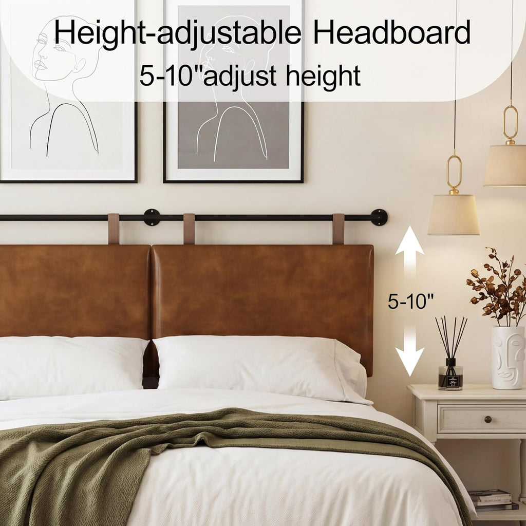 King Headboard, Wall Mounted Hanging Upholstered Soft Bed Head Board with Modern Design Faux Leather Headboards Ideal