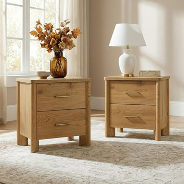 Sawer Modern 23-inch Wood Nightstand Set of 2 with 2 Drawers and USB Ports, Wooden Night Stand , Small Bedside Table