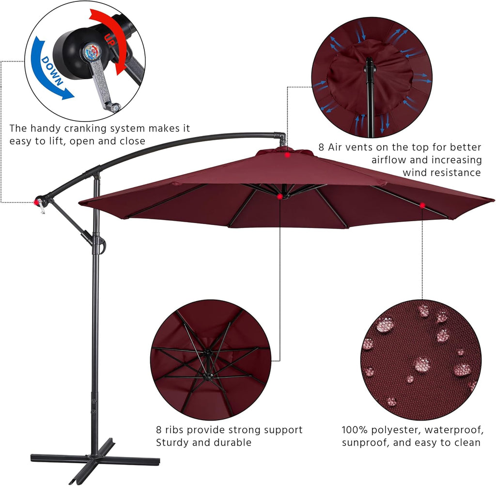 10FT Patio Offset Umbrella w/Handy Tilt & Cross Base