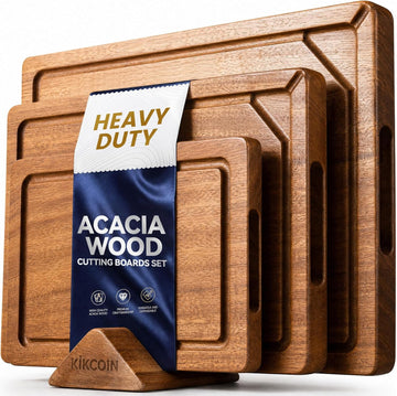 Acacia Wood Cutting Board Set of 3, Wooden Cutting Boards with Deep Juice Grooves, Butcher Block Wooden Chopping