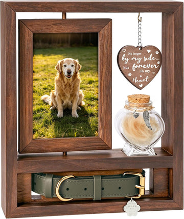 3 in 1 Dog Memorial Frame, Rotating Wood Frame with Fur Jar