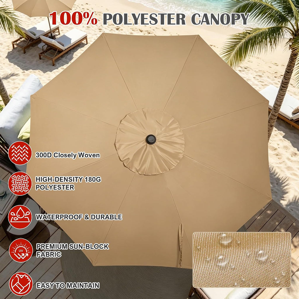 9' Outdoor Patio Umbrella, Outdoor Table Umbrella, Yard Umbrella, Market Umbrella with 8 Sturdy Ribs - TAN