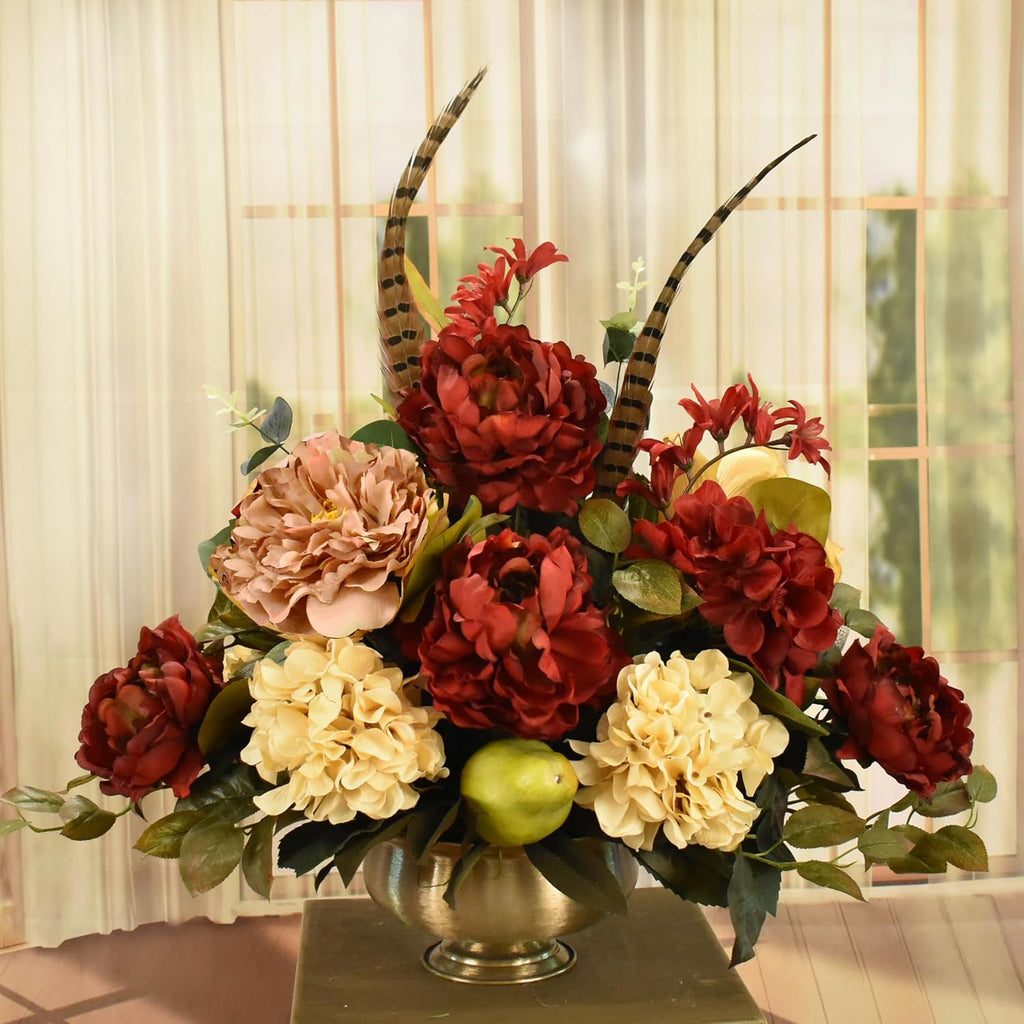 Burgundy and Gold Silk Peony Centerpiece