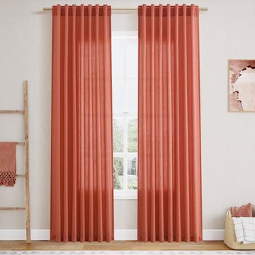Coral Linen Curtains 84 Inch Length 2 Panels Set Back Tab Rod Pocket Light Filtering Semi Sheer Curtain Textured