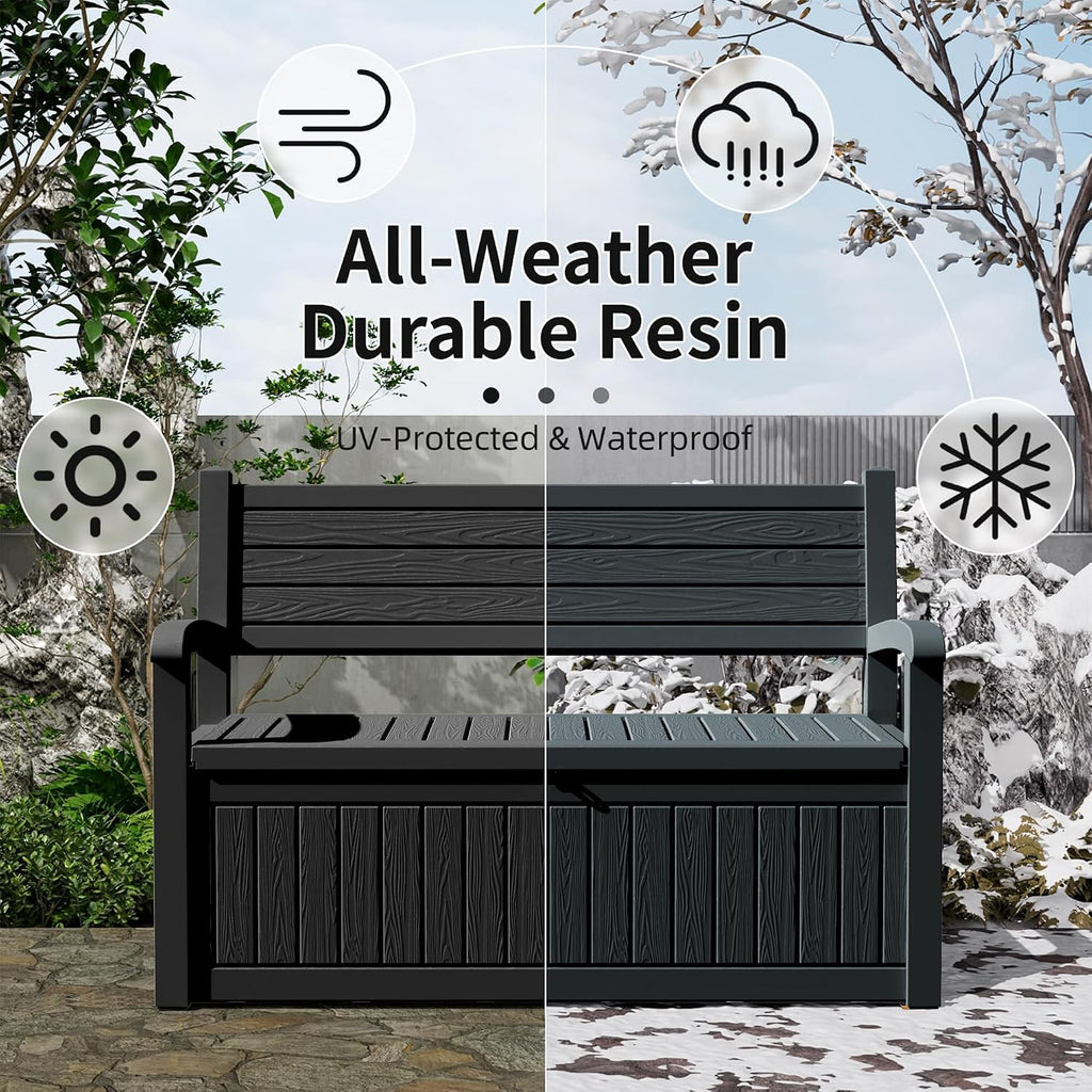 75 Gallon Storage Bench Deck Box Outdoor Indoor,Lockable Durable All-Weather Seating with Hidden Storage,Deck Storage