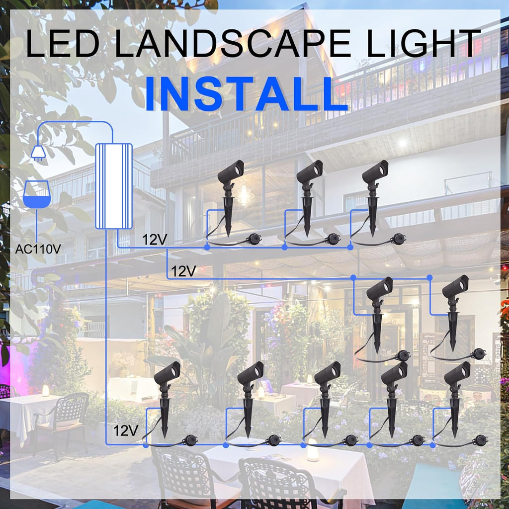 LED Landscape Lights with Connectors, 12V Low Voltage, Warm White 3000k, 4W, 175LM, Outdoor Waterproof Garden Pathway