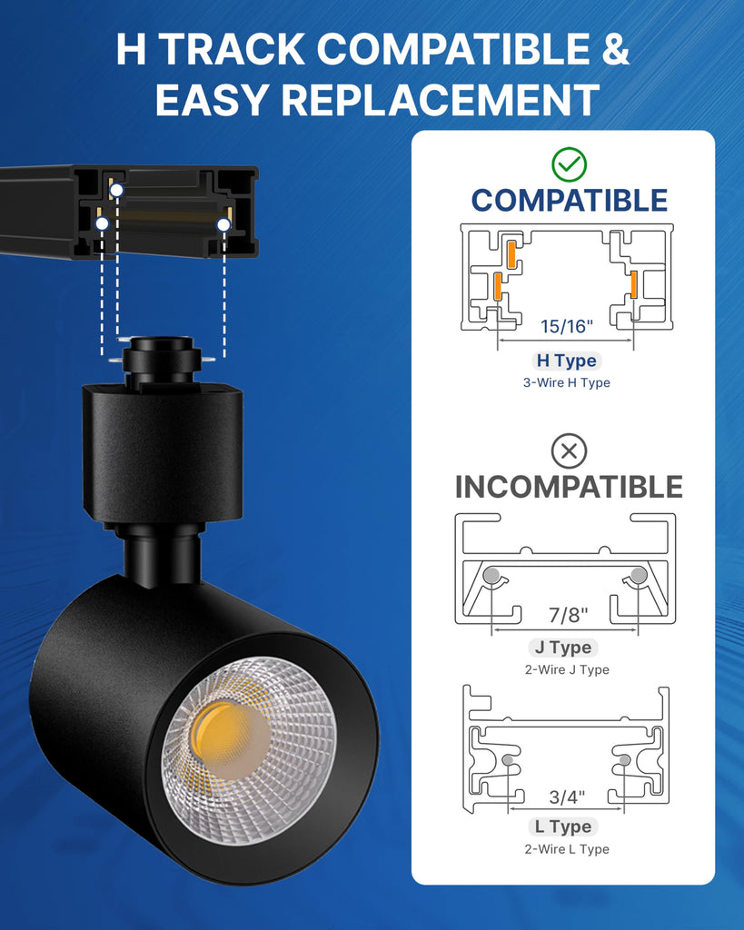 H Type LED Track Lighting Kit, 10W 800LM Dimmable, Black