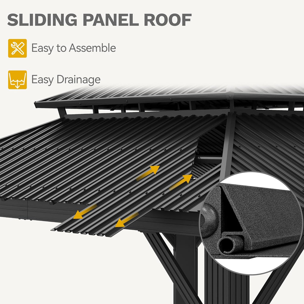 14x12FT Gazebo Hardtop Outdoor Double Roof with Nettings and Curtains