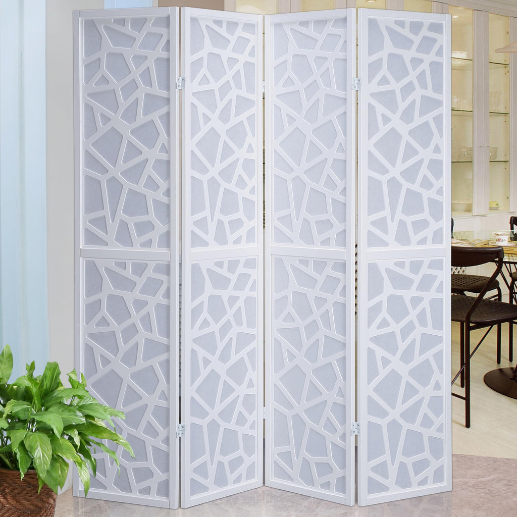 Giyano 4 Panel Screen Room Divider, White Screen with White Frame