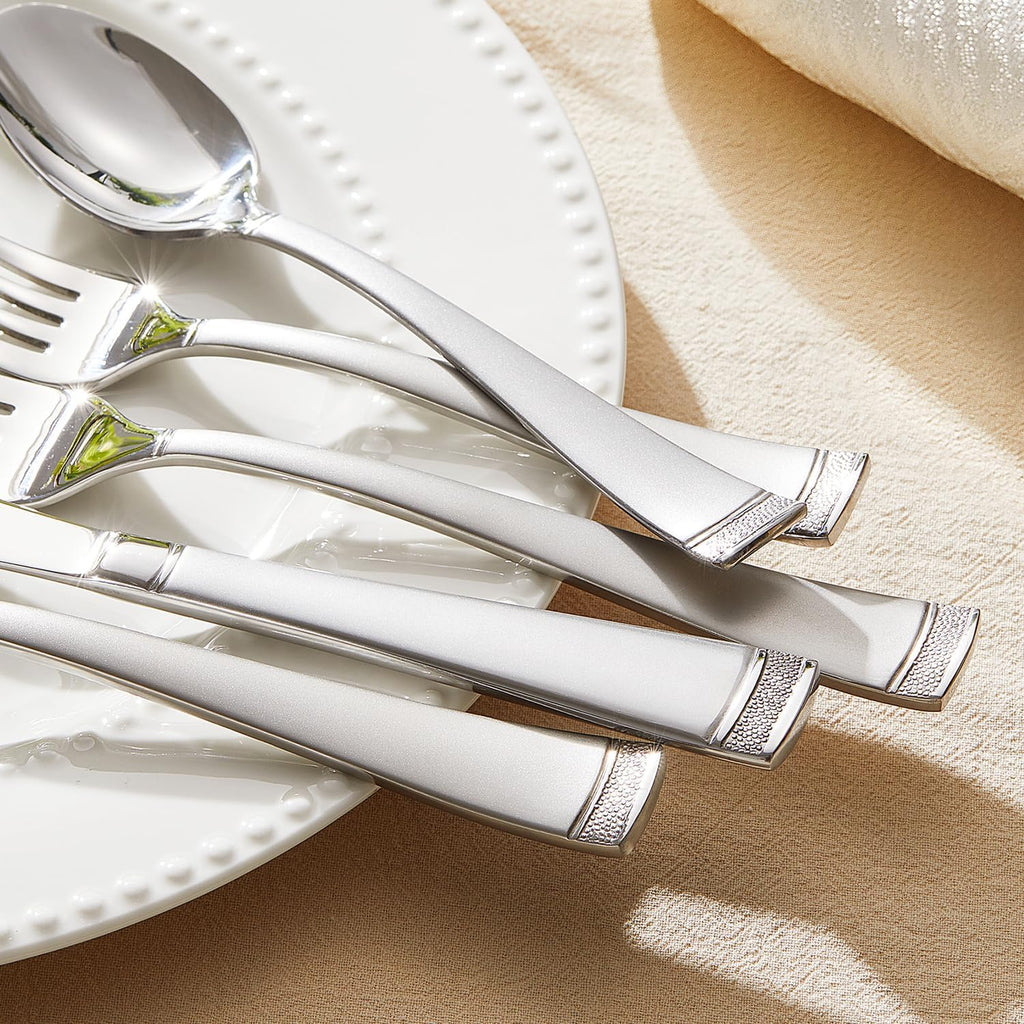 Silverware Set, 65-Piece Flatware Set for 12, 18/10 Stainless Steel Cutlery Set with Bead Edge, Utensil