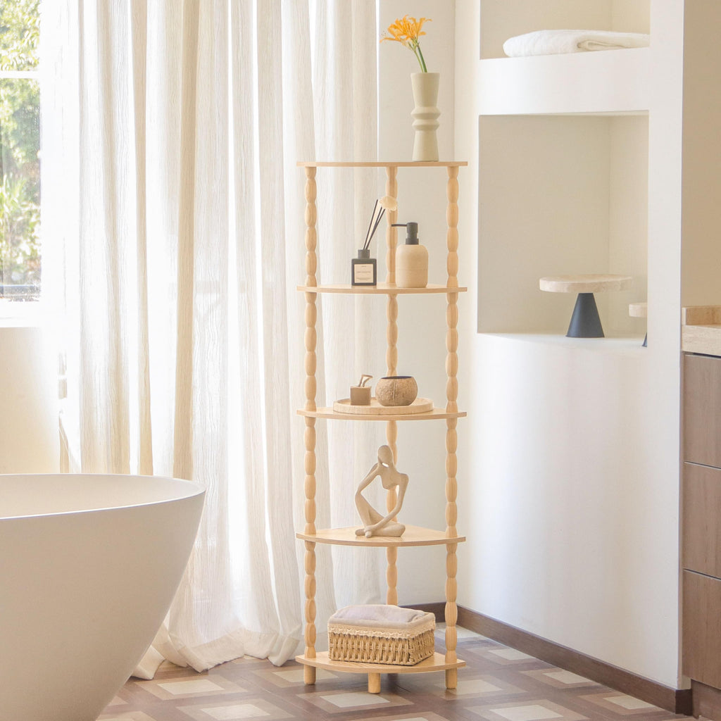 Corner Shelf, 5-Tier Corner Bookshelf for Small Spaces, Stylish Corner Storage Display Shelves (Natural)