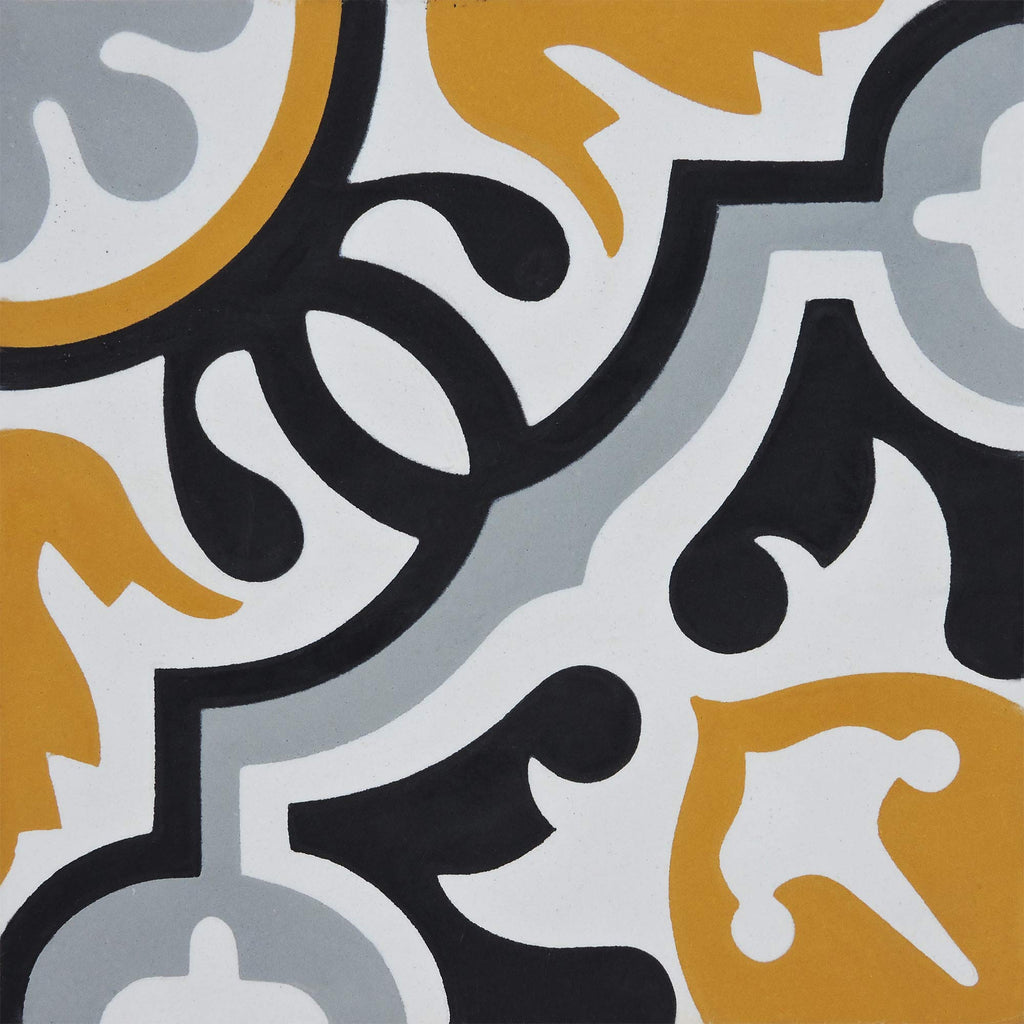 Mosaic BAHA Handmade 8x8in Cement Tile in Orange, Black, Grey
