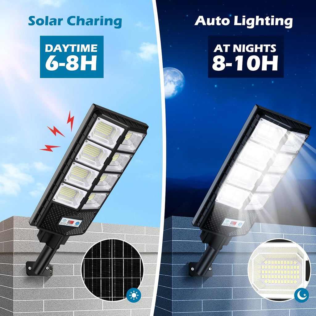 4 Pack Solar Street Lights Outdoor Waterproof, 10000LM 448 LEDs LED Parking Lot Lights Dusk to Dawn, Solar Flood