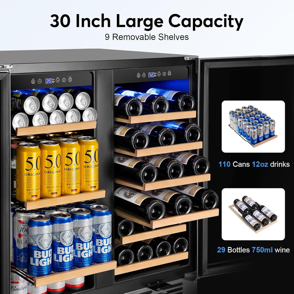 30" Wine and Beverage Refrigerator - Dual Zone Wine and Beverage Cooler