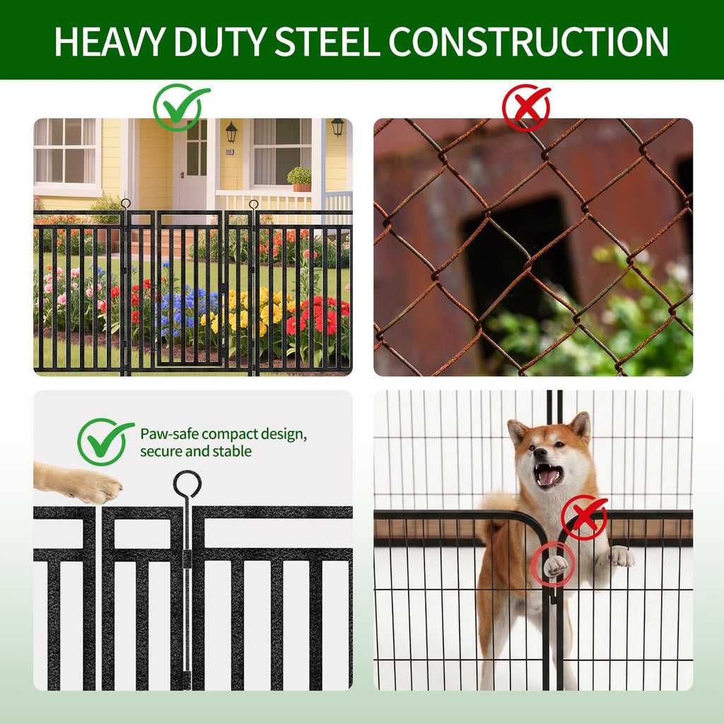 Decorative Garden Fence Metal Dog Fence Outdoor, 40in (H) x 36ft (L), 14 Panels + 2 Gates, Heavy Duty Garden Fencing