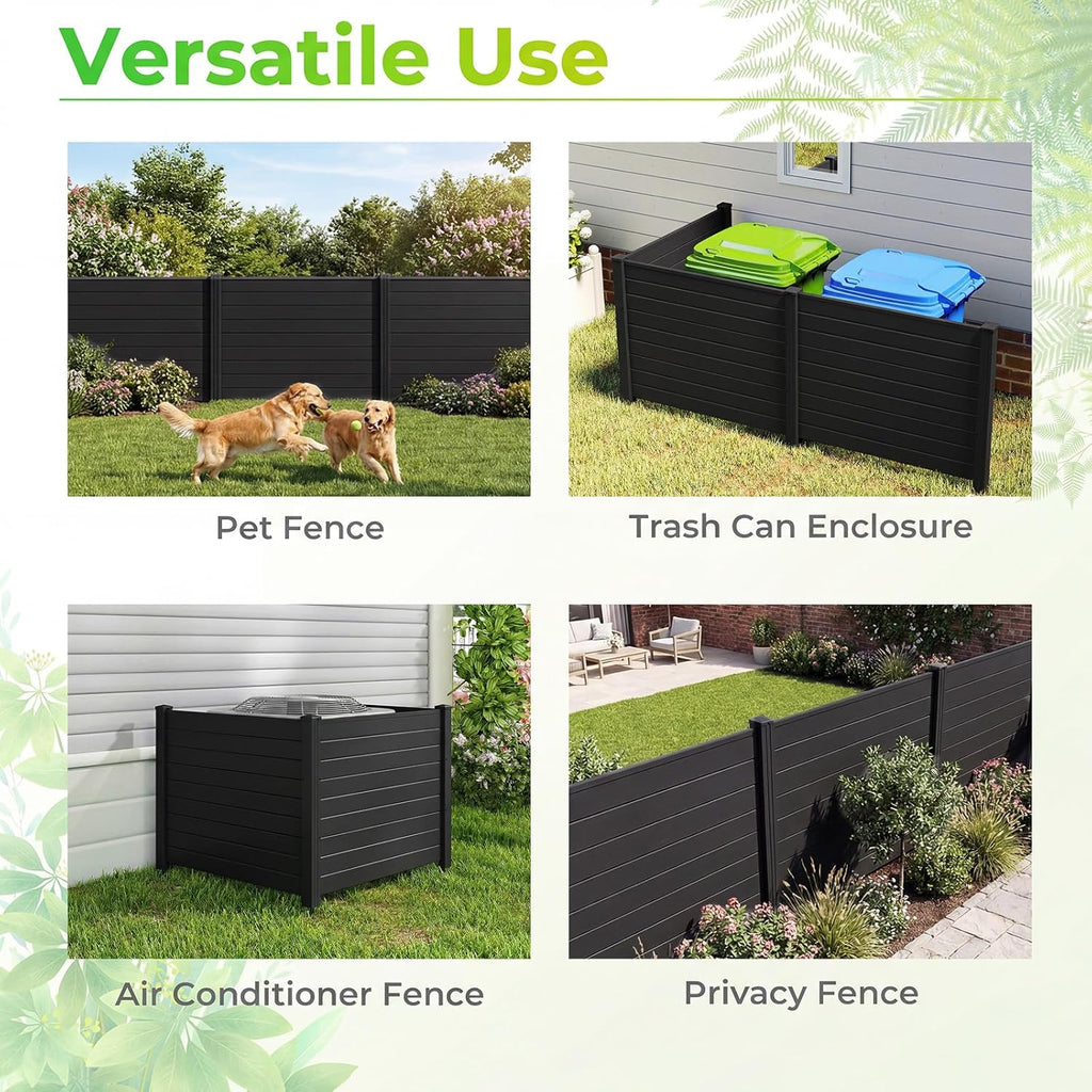 No-Dig Air Conditioner Fence, 3-Panel Outdoor Privacy Screen with Metal Stakes, Weather-Resistant AC Unit & Trash Bin
