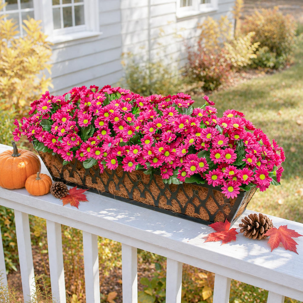 Daisy Artificial Flowers for Outdoors Autumn Fall Decoration, 6 Bundles Fake Mums Dark Red Silk Flowers for Outside