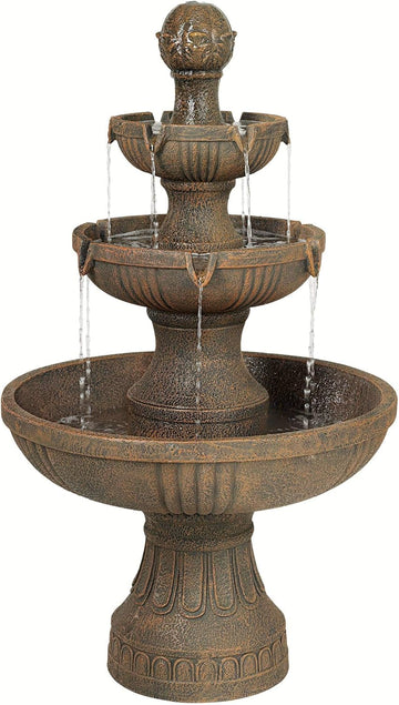 Ravenna 43" High Large Italian Indoor Outdoor Decor Faux Stone Floor Fountain Standing Waterfall 3-Tier Basin Tall