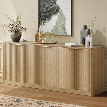 67" Fluted Oak Buffet Cabinet Sideboard with Storage, Large Credenza with 6 Doors