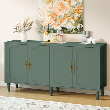 63" Sideboard Buffet Cabinet with Storage, Mid Century Modern Credenza with Adjustable Shelves & Carved Handle