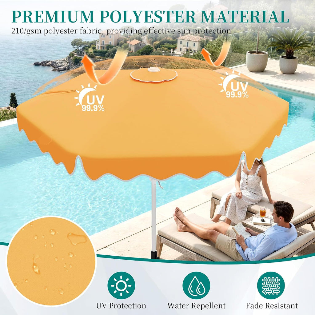 Patio Umbrella with Wavy Trim, UV-Fade-Resistant Canopy, Crank & Tilt - Mustard Yellow 9ft