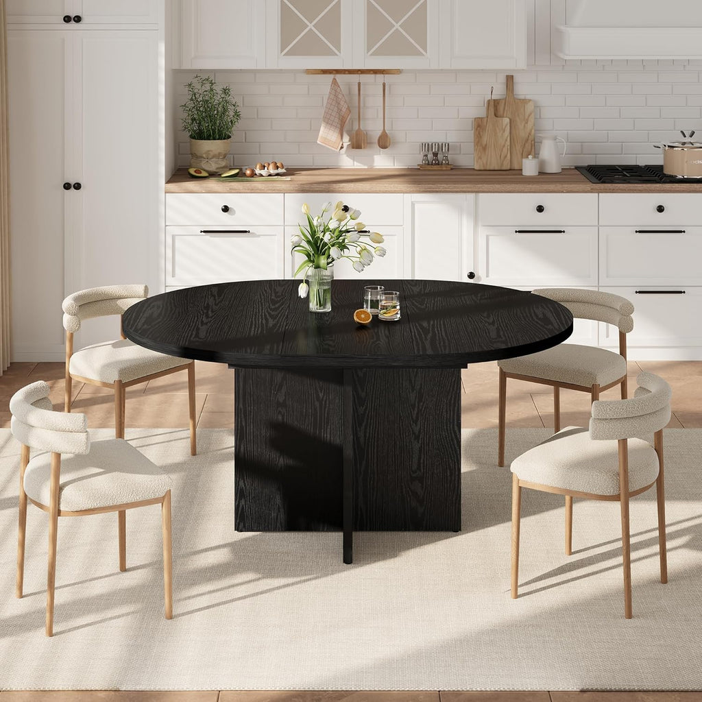 43.3''-59'' Extendable Round Dining Table for 4-8, Modern Kitchen Oval Dining Table with Removable Leaves, Dinner