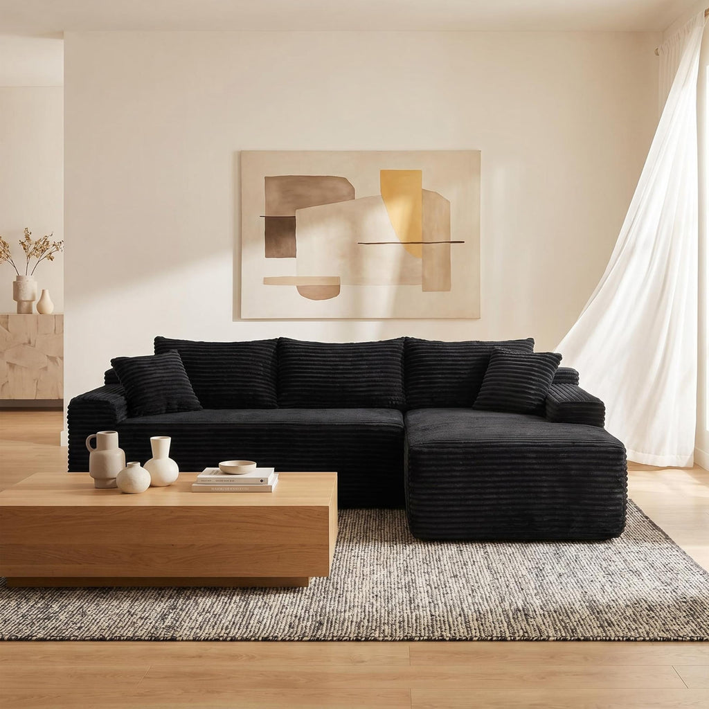 95" L-Shaped Cloud Sectional Couch, Right Facing Modular Compressed Boneless Sectional Sofa with Chaise Lounge, Plush