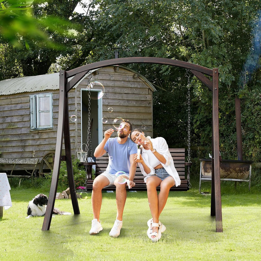 2026 Upgraded 4 FT Wooden Porch Swing, 880 LBS Heavy Duty, Rustic | 2026 Upgraded Design; Heavy-Duty Wooden Swing;