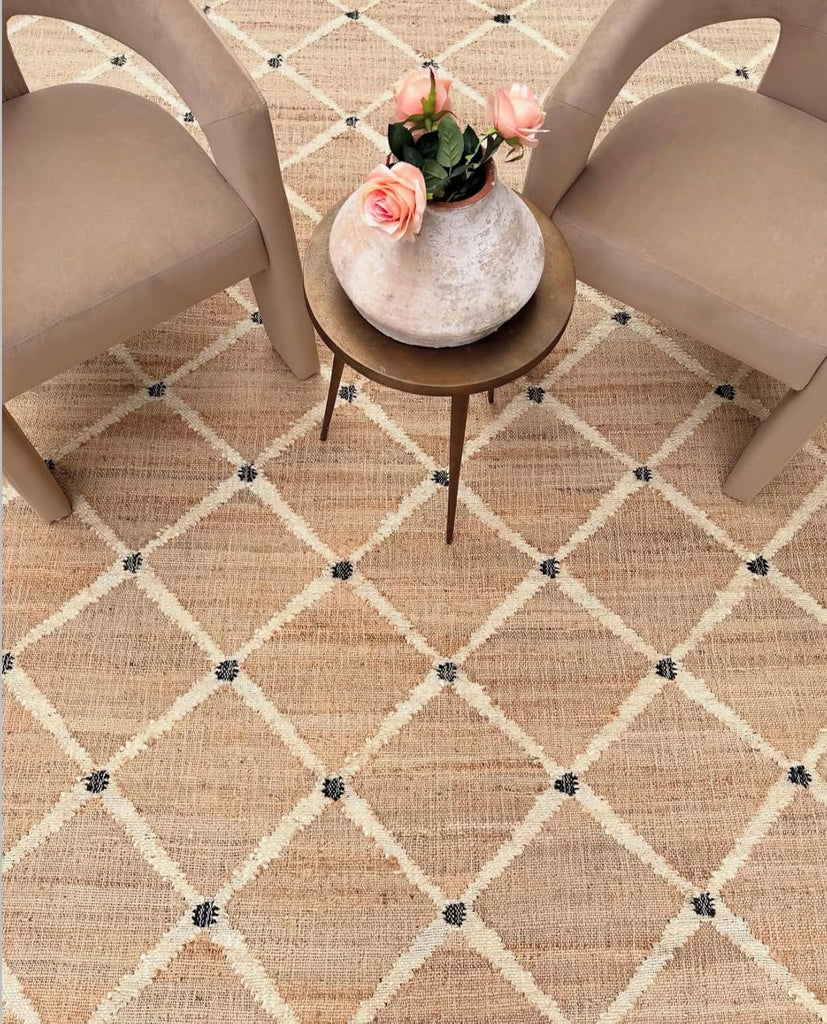Hand Woven Jute Rug 9'x12' Area Rug - Rectangular Handcrafted Premium Geometric Design, Reversible Natural Fiber Rugs