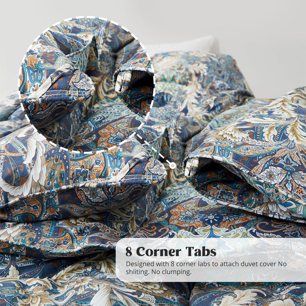 King Down Comforter with Paisley Floral- All Season Ultra Soft Goose Feather Fiber