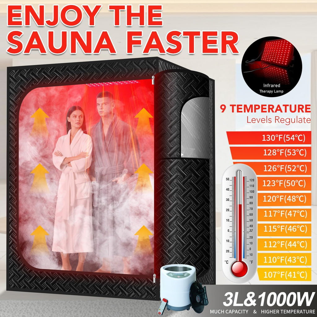 Double Infrared Steam Sauna, Portable Infrared Sauna, Enlarged Size and Two 3L Steamers, Two Upgrade Chairs