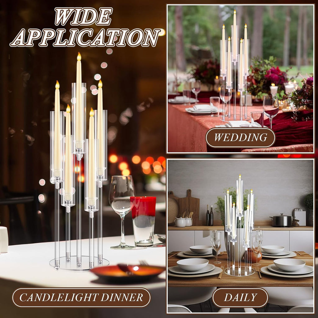 4 Pcs Acrylic Candelabra Centerpieces Candle Holder Crystal 5 Arm Candlesticks Holder with Acrylic Shade Pillar Taper