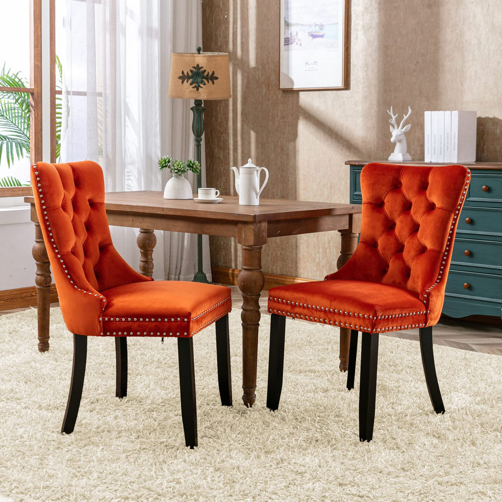 Velvet Upholstered Dining Chairs Set of 2, Wingback Armless Side Chairs Button Tufted with Solid Wood Legs Dining